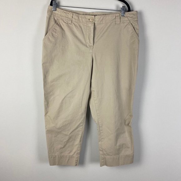 Tommy Bahama Pants Womens 16 Cropped Capris Light Tan Cotton Blend - Picture 1 of 9